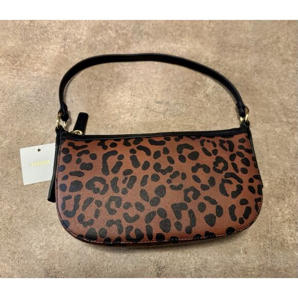 Fossil Jolie Leather Small Crossbody Purse Leopard Print Brown - Picture 12 of 14